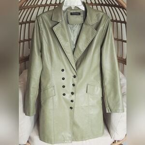 Tanming Womens Notch Lapel Double Breasted Faux Leather Trench Coat Pocket Sz XL